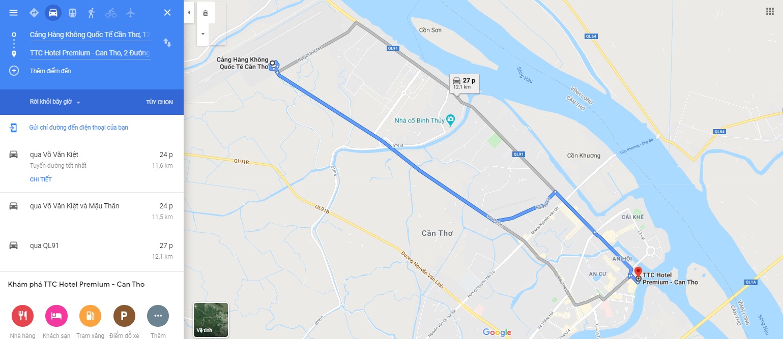 Bản đồ đường đi từ sân bay về khách sạn