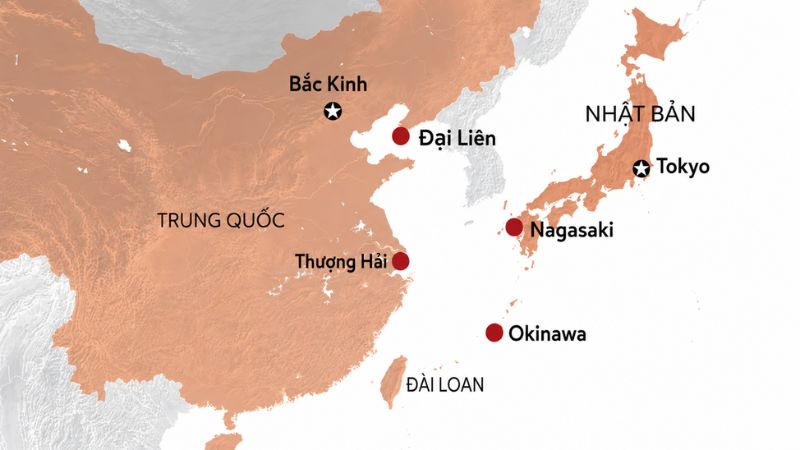 Bản đồ vị tr&iacute; của Okinawa