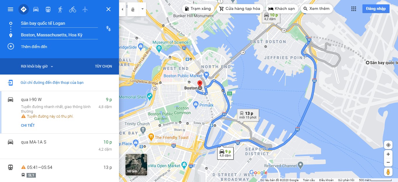 Thời gian di chuyển từ sân bay Logan về trung tâm thành phố Boston