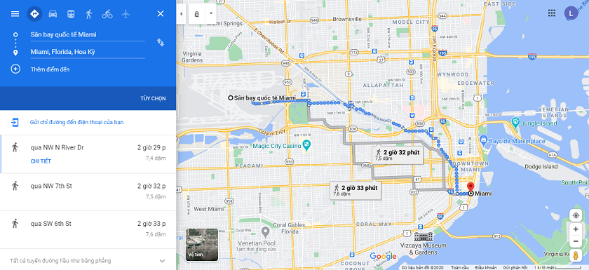 Thời gian di chuyển từ sân bay Miami về trung tâm thành phố