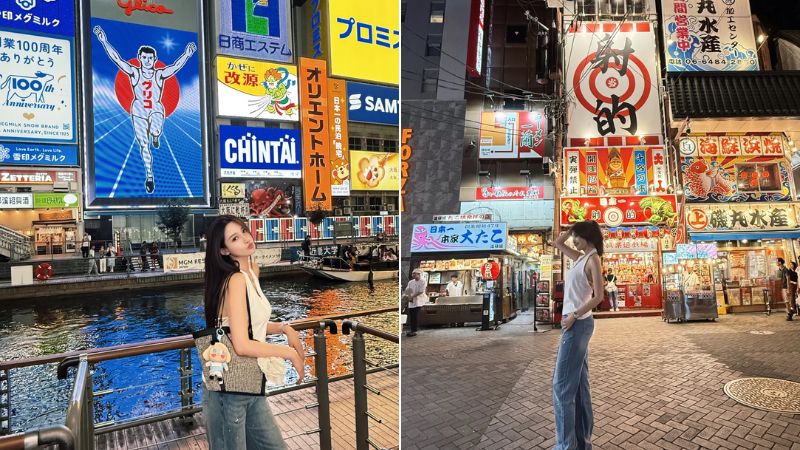 Du kh&aacute;ch check in Shinsekai về đ&ecirc;m