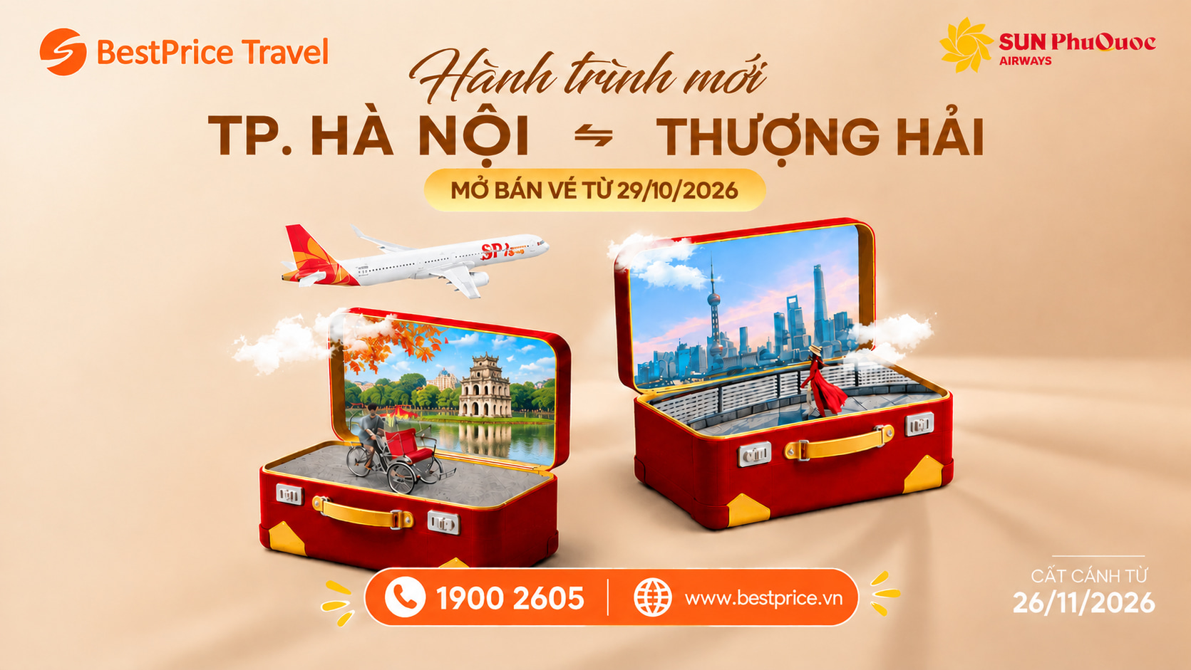 Sun PhuQuoc Airways mở đường bay thẳng Hà Nội - Thượng Hải