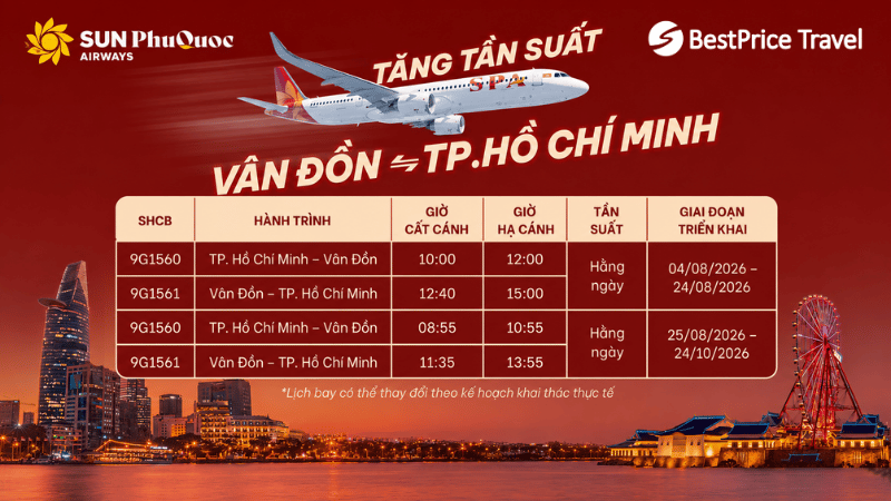 Sun PhuQuoc tăng tần suất bay Vân Đồn - TP.HCM