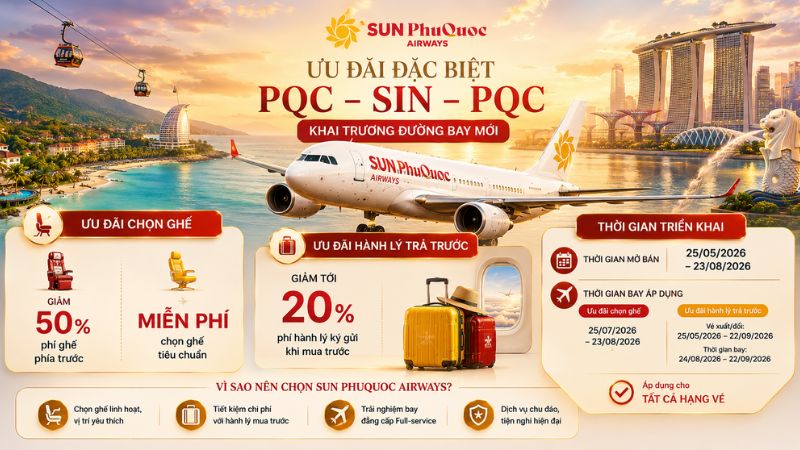 Sun PhuQuoc Airways triển khai ưu đãi chặng Phú Quốc – Singapore