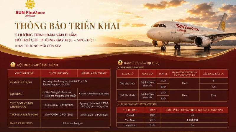 Chi tiết chương trình ưu đãi cho chặng bay Phú Quốc - Singapore