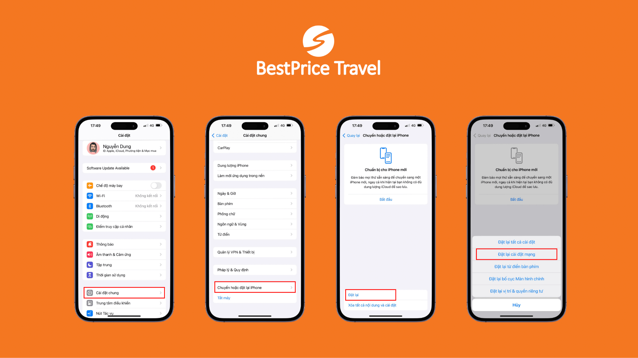 Cài đặt lại mạng trên thiết bị IOS