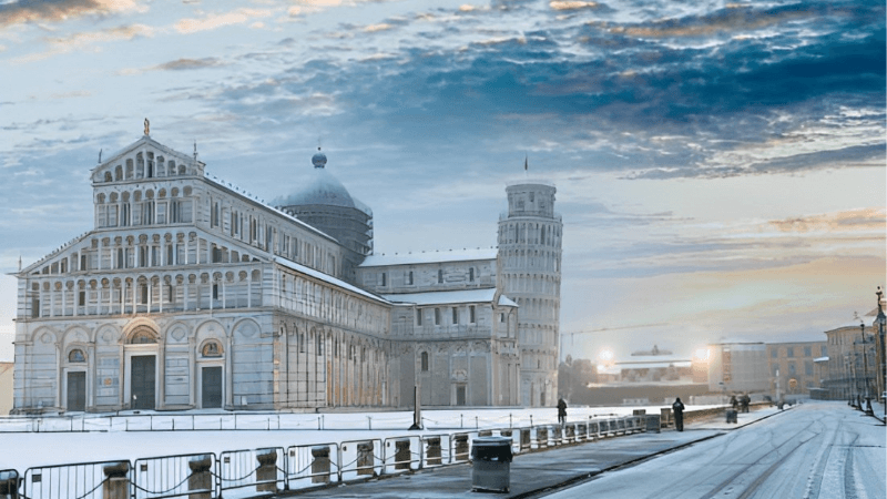 Mùa đông tại tháp nghiêng Pisa Ý nổi tiếng