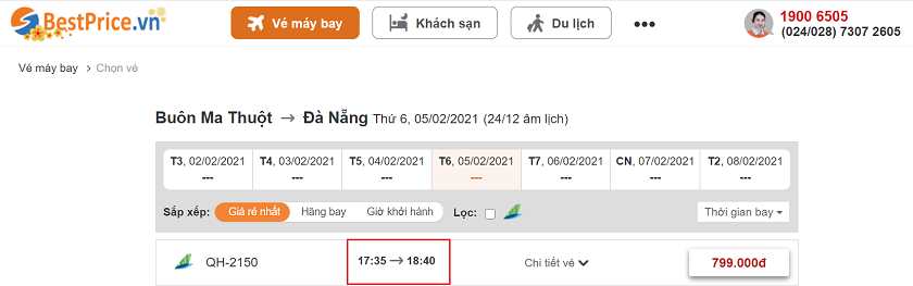 Đặt vé máy bay từ Buôn Ma Thuột đến Đà Nẵng tại website bestprice.vn
