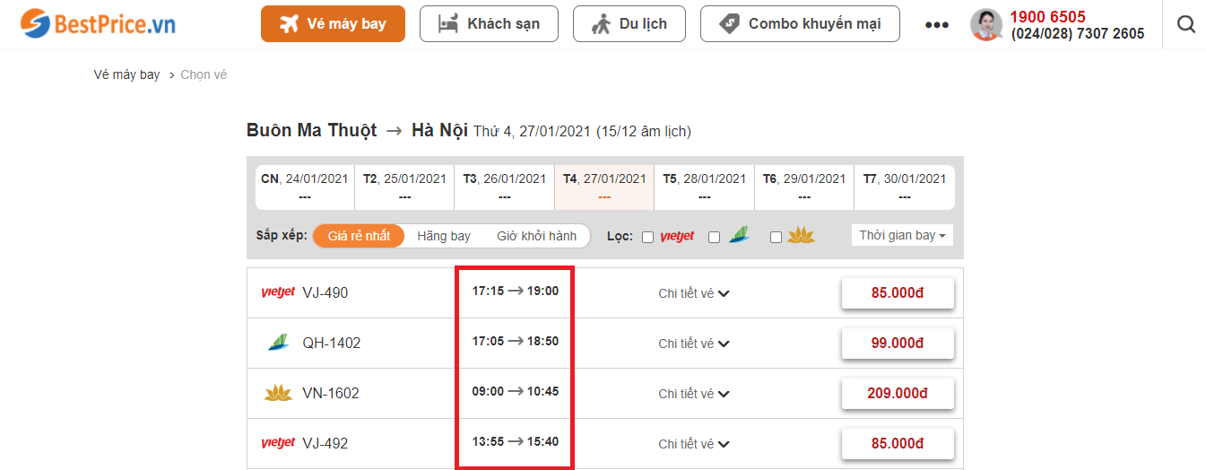 Đặt vé máy bay từ Buôn Ma Thuột đi Hà Nội tại website bestprice.vn