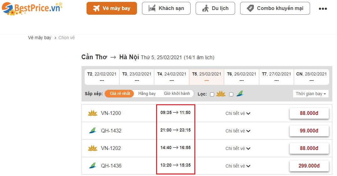 Đặt vé máy bay từ Cần Thơ đến Hà Nội tại bestprice.vn