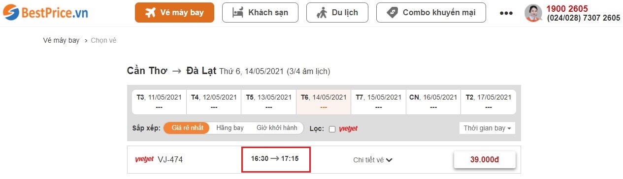 Đặt vé máy bay giá rẻ từ Cần Thơ đi Đà Lạt tại website BestPrice.vn