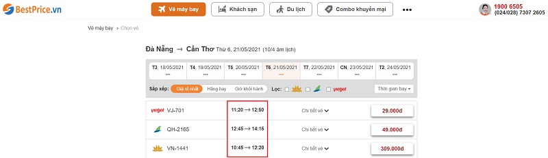 Đặt vé máy bay giá rẻ Cần Thơ đi Đà Nẵng tại website bestprice.vn