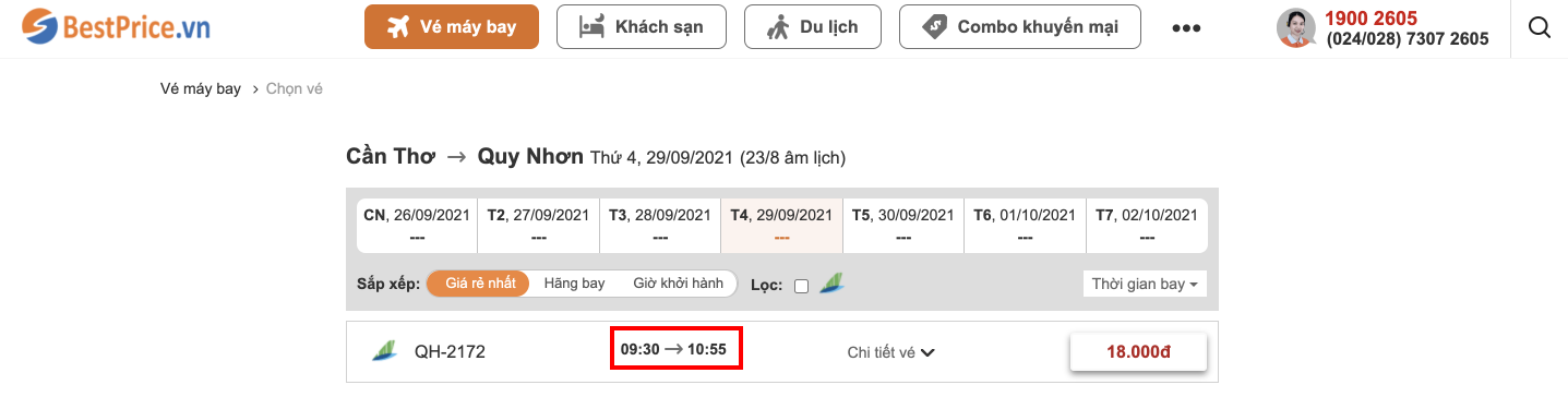Đặt vé máy bay giá rẻ Cần Thơ đi Quy Nhơn tại website bestprice.vn