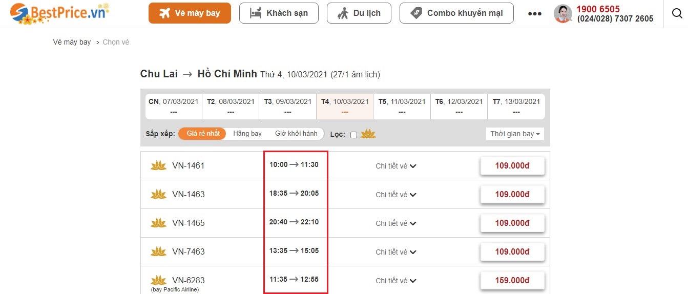 Đặt vé máy bay giá rẻ Chu Lai - Hồ Chí Minh tại website bestprice.vn