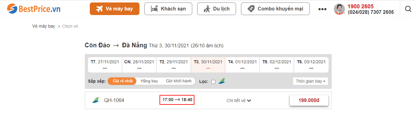 Đặt vé máy bay giá rẻ Côn Đảo đi Đà Nẵng tại website bestprice.vn