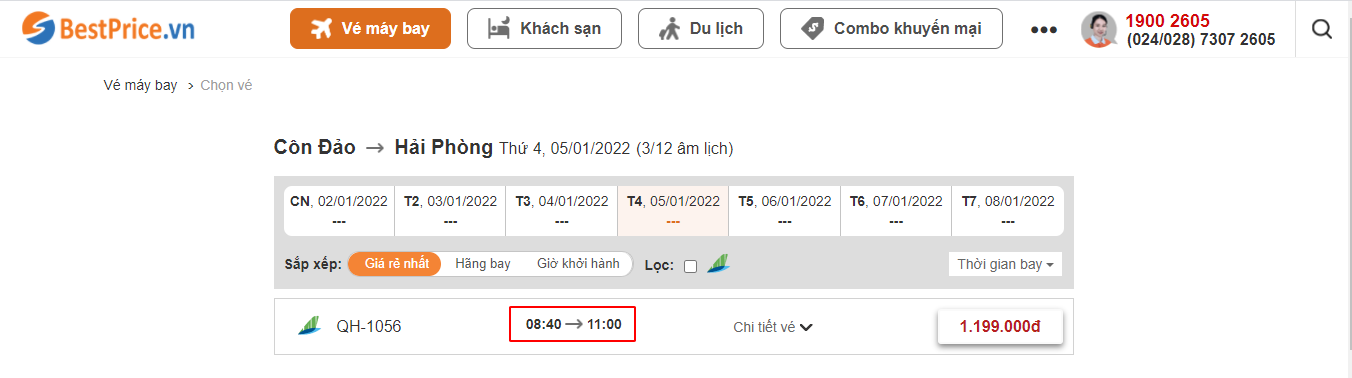 Đặt vé máy bay giá rẻ Côn Đảo đi Hải Phòng tại website bestprice.vn