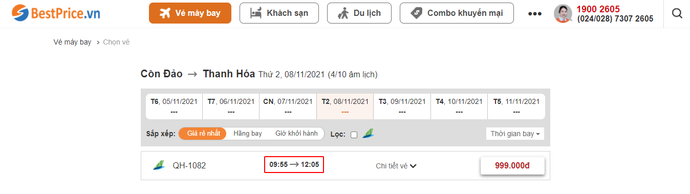 Đặt vé máy bay giá rẻ Côn Đảo đi Thanh Hóa tại website bestprice.vn