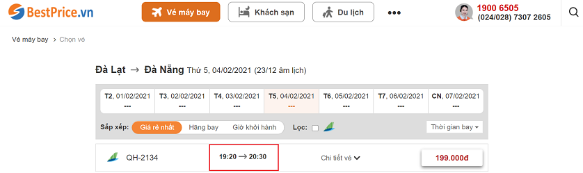 Thời gian bay từ Đà Lạt đến Đà Nẵng tại website bestprice.vn