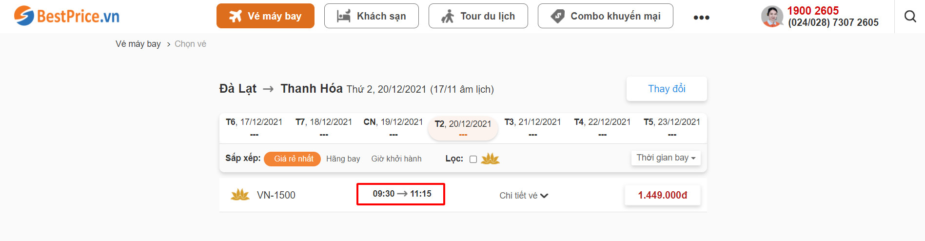Đặt vé máy bay Đà Lạt đi Thanh Hóa tại website bestprice.vn