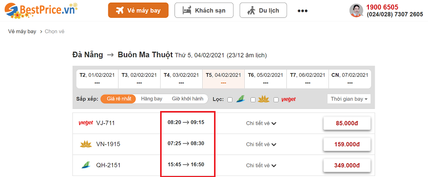 Đặt vé máy bay Đà Nẵng đến Buôn Ma Thuột tại website bestprice.vn