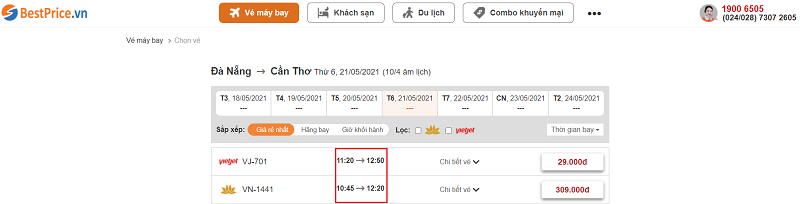 Đặt vé máy bay giá rẻ Đà Nẵng đi Cần Thơ tại website bestprice.vn