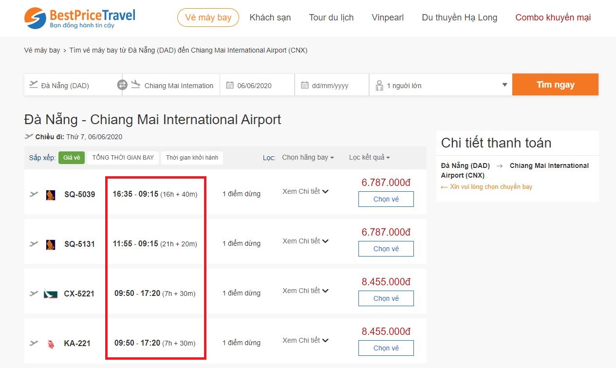 Thời gian bay từ Đà Nẵng đến Chiang Mai mất bao lâu?