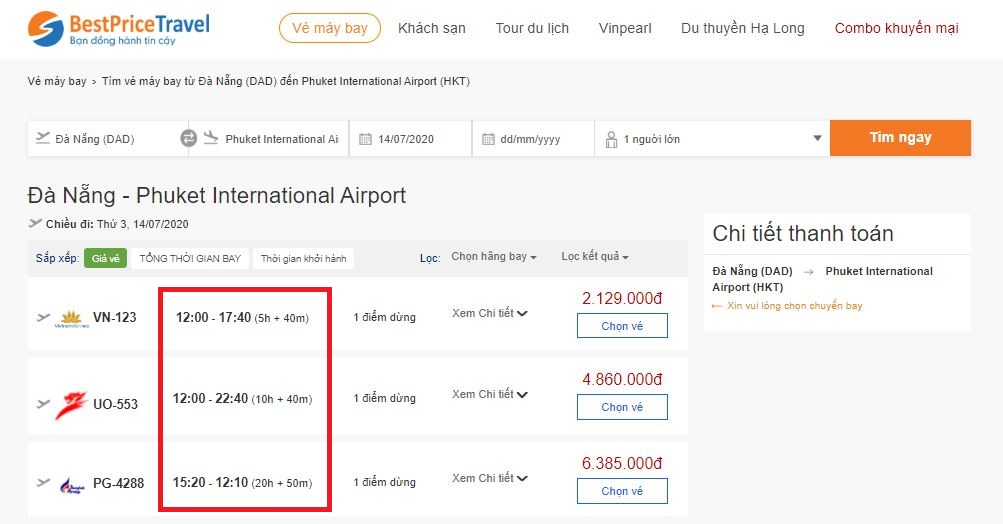 Thời gian bay từ Hồ Chí Minh đến Phuket mất bao lâu?