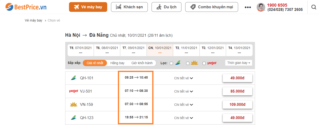 Đặt vé máy bay Đà Nẵng đi Hà Nội tại website bestprice.vn