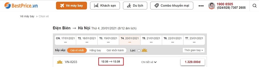 Đặt vé máy bay Điện Biên đi Hà Nội tại website bestprice.vn