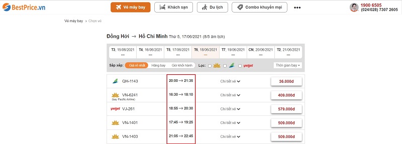 Đặt vé máy bay giá rẻ Đồng Hới đi Hồ Chí Minh tại website bestprice.vn