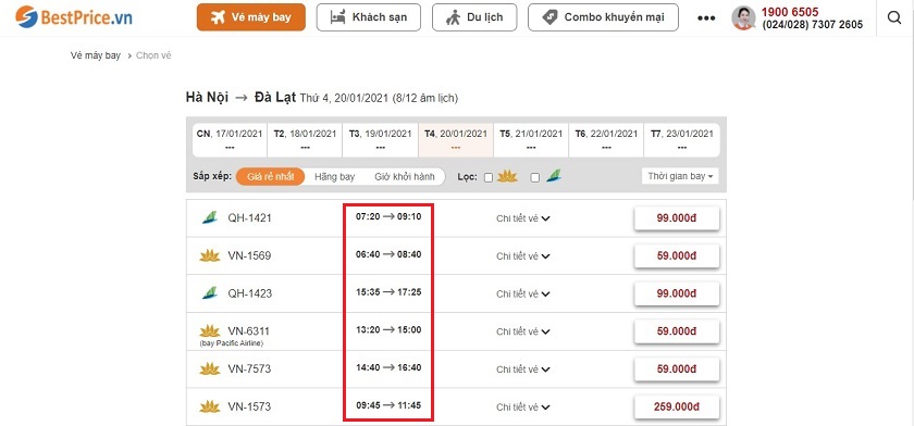 Đặt vé máy bay Hà Nội đi Đà Lạt tại website bestprice.vn