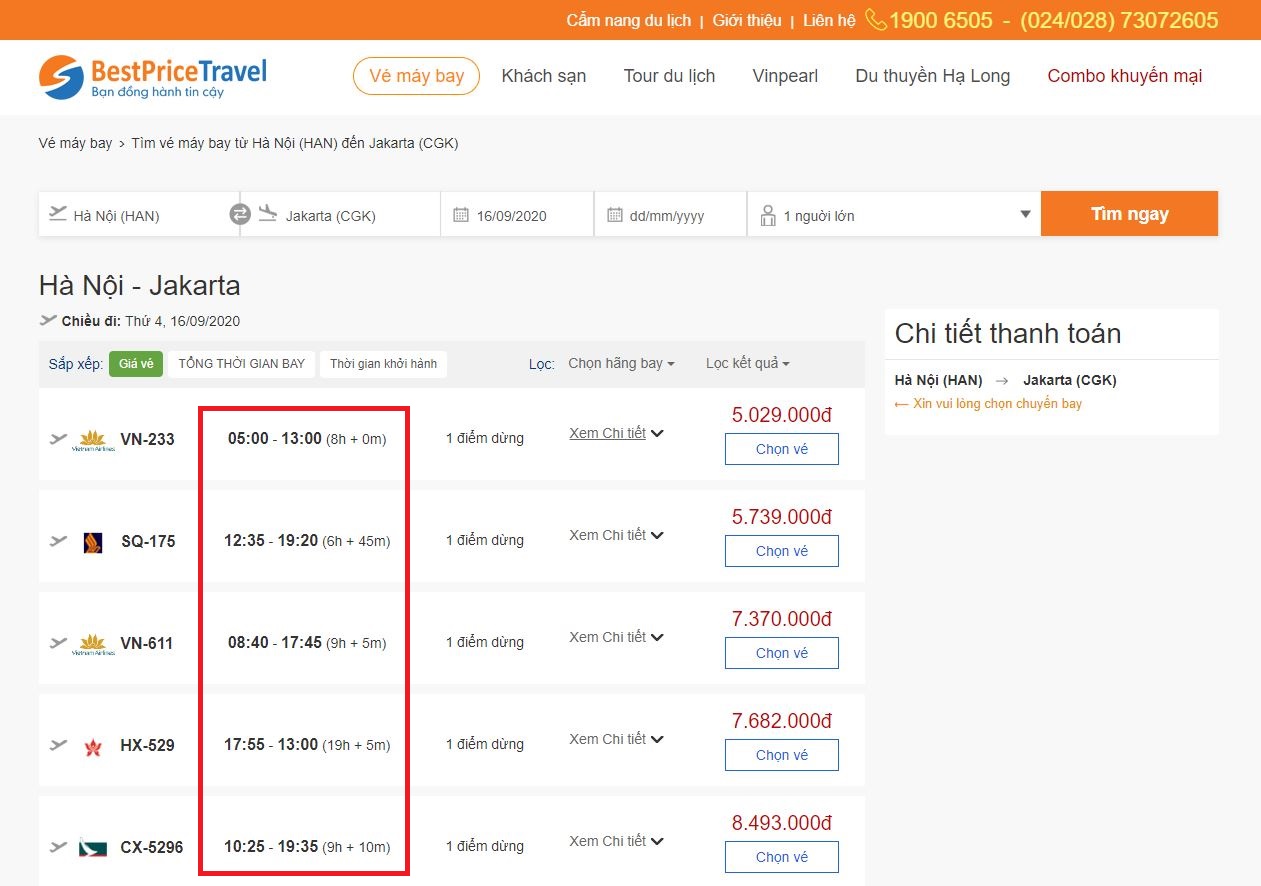 Thời gian bay từ Hà Nội đến Jakarta mất bao lâu?