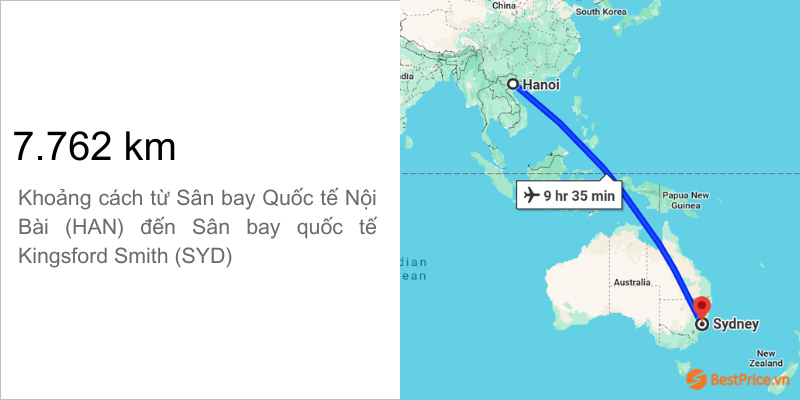 Khoảng cách bay Hà Nội - Sydney