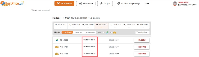 Đặt vé máy bay giá rẻ Hà Nội đi Vinh tại website bestprice.vn