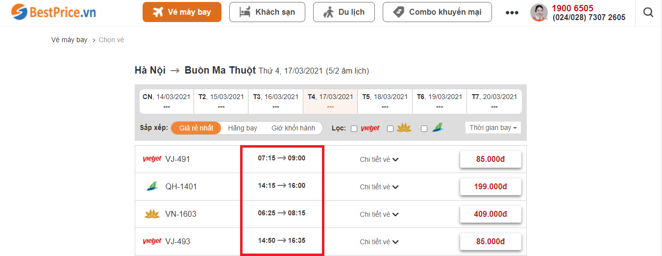 Đặt vé máy bay Hà Nội đi Buôn Ma Thuột tại website bestprice.vn