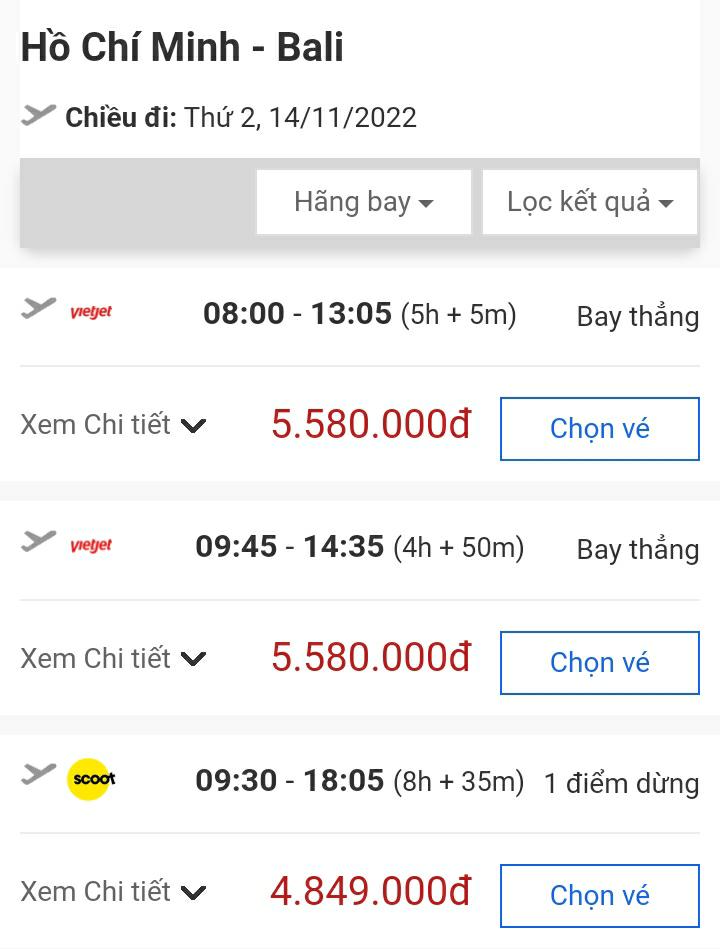 Thời gian bay từ Hồ Chí Minh đến Bali