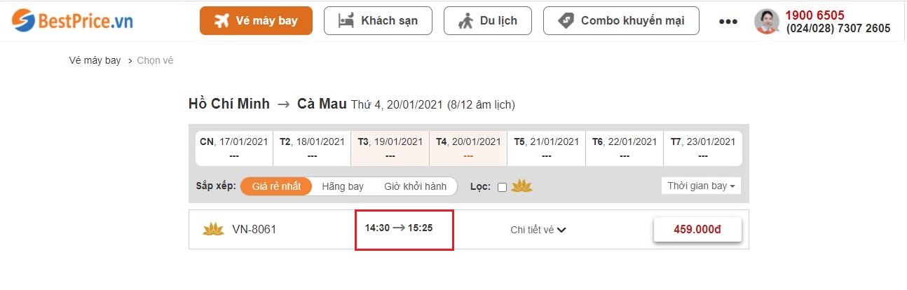 Đặt vé máy bay từ Hồ Chí Minh đi Cà Mau tại website bestprice.vn