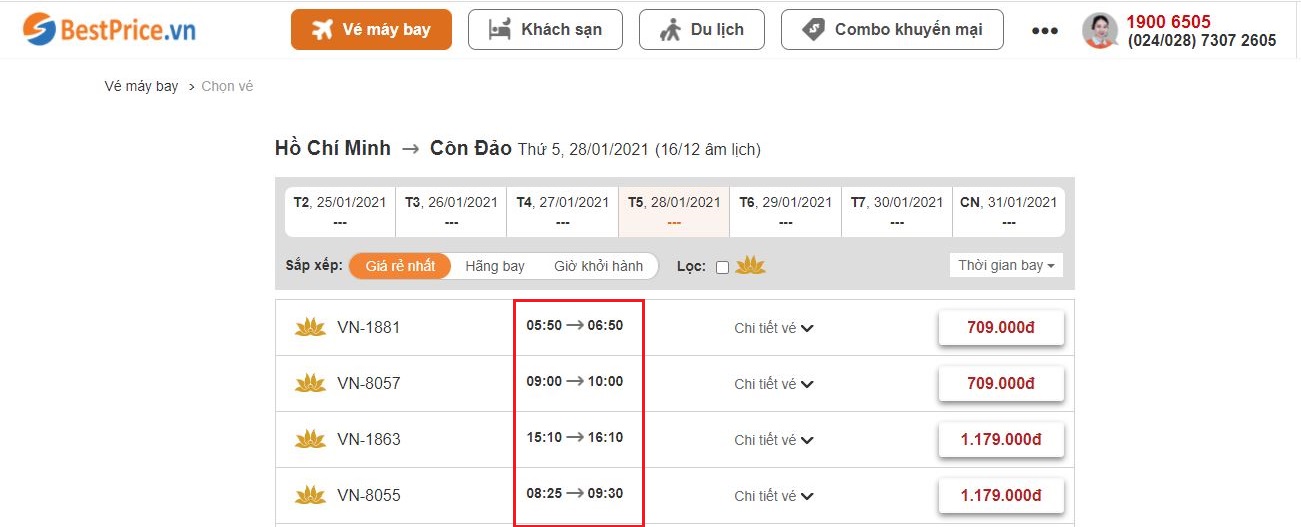 Đặt vé máy bay giá rẻ từ Hồ Chí Minh đi Côn Đảo tại website bestprice.vn