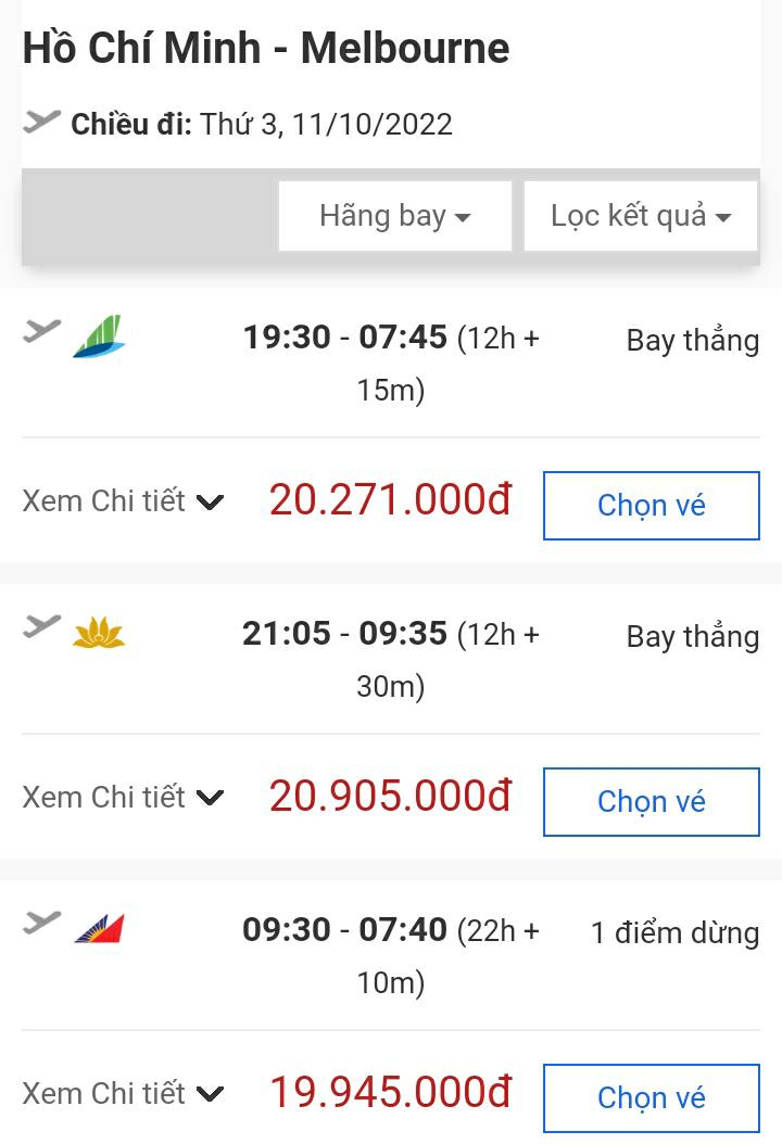 Thời gian bay từ Hồ Chí Minh đến Melbourne