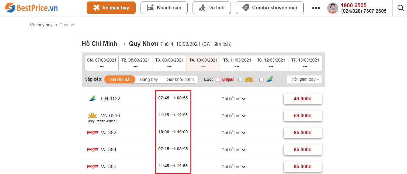 Đặt vé máy bay từ Hồ Chí Minh đi Quy Nhơn tại website bestprice.vn