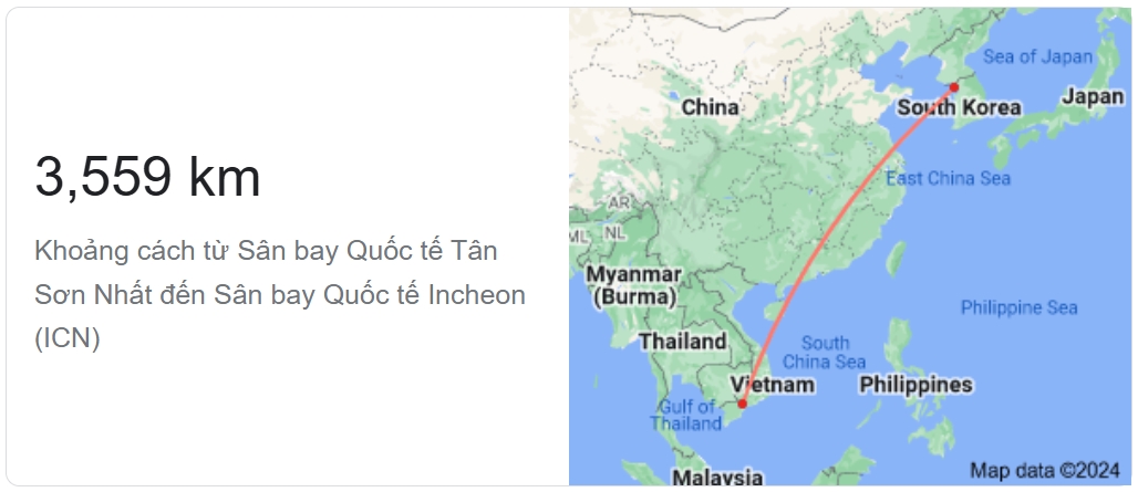 Khoảng cách bay Sài Gòn - Seoul