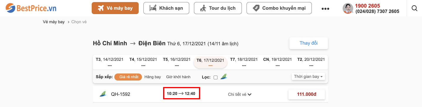 Đặt vé máy bay từ Hồ Chí Minh đi Điện Biên tại website bestprice.vn