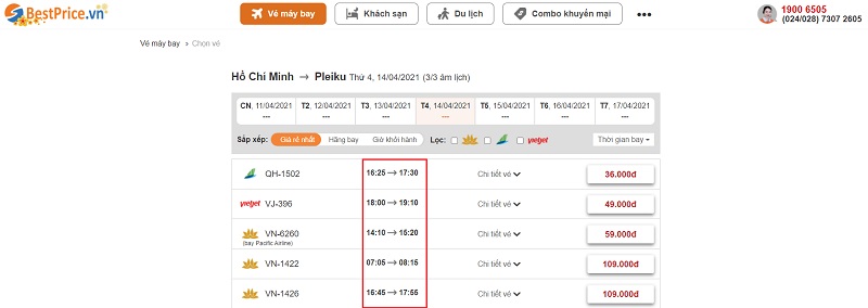 Đặt vé máy bay giá rẻ Hồ Chí Minh đi Pleiku tại website bestprice.vn