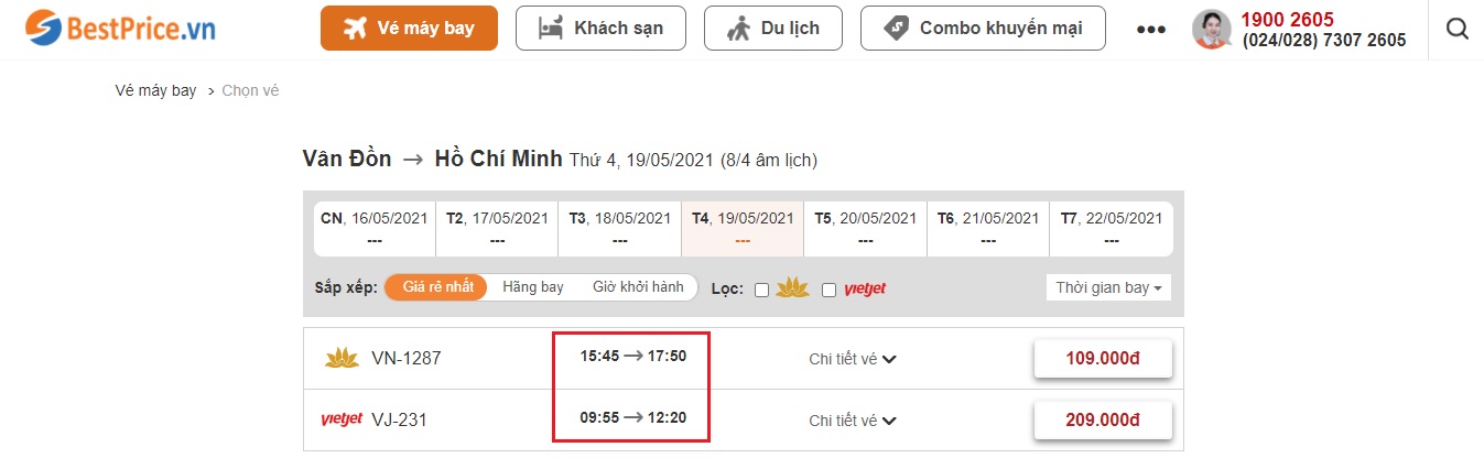 Đặt vé máy bay giá rẻ Hồ Chí Minh đi Vân Đồn tại website BestPrice.vn