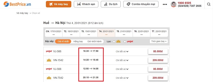 Đặt vé máy bay từ Huế đi Hà Nội tại website bestprice.vn
