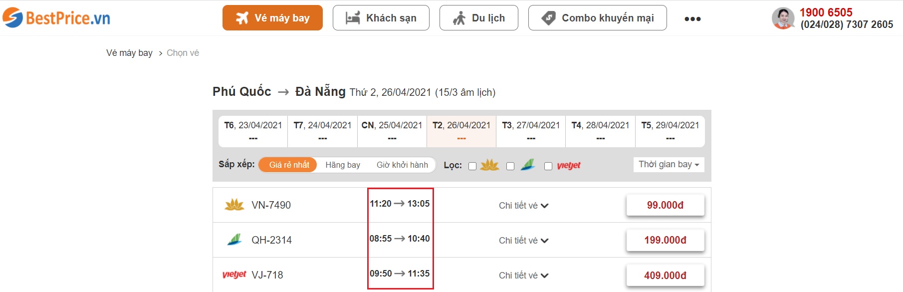 Đặt vé máy bay giá rẻ Phú Quốc đi Đà Nẵng tại website bestprice.vn