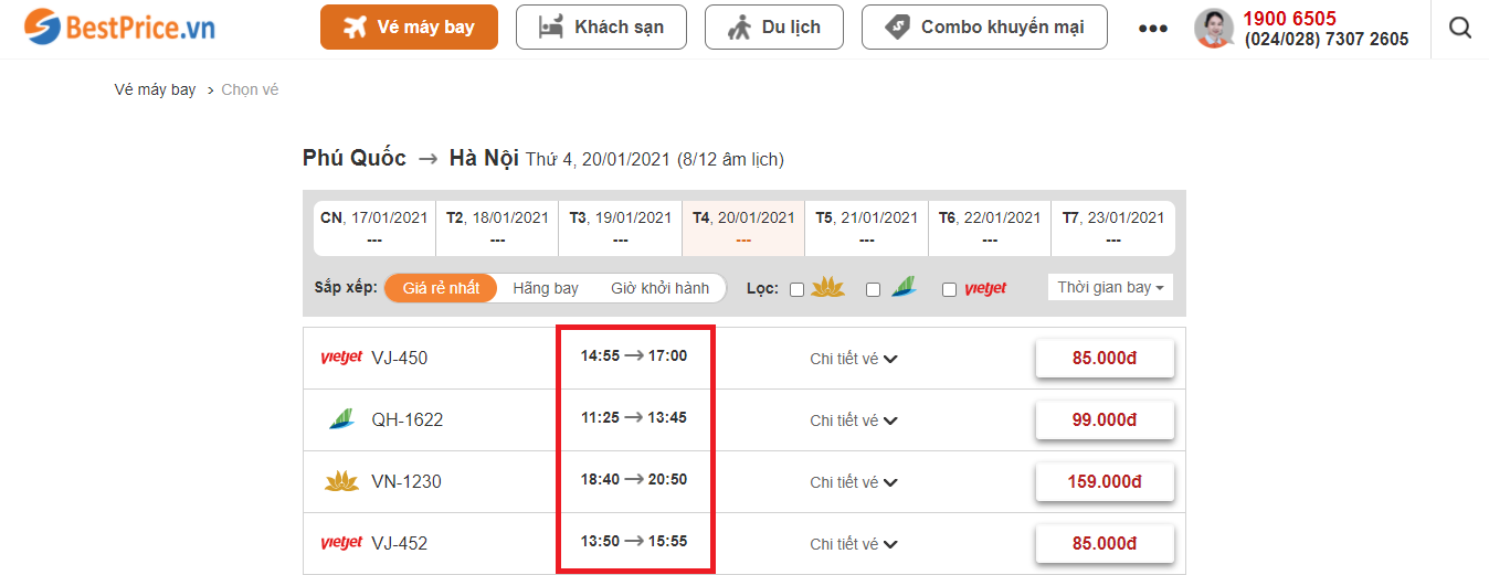 Đặt vé máy bay Phú Quốc đi Hà Nội tại website bestprice.vn