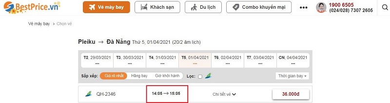  Đặt vé máy bay giá rẻ Pleiku đi Đà Nẵng tại website BestPrice.vn