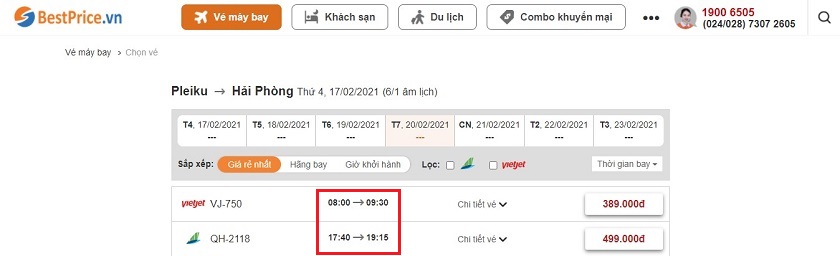 Đặt vé máy bay Pleiku đi Hải Phòng tại website bestprice.vn