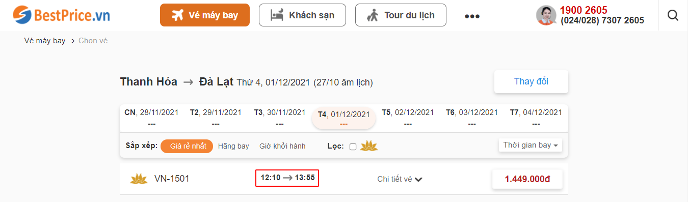 Đặt vé máy bay Thanh Hóa đi Đà Lạt giá rẻ tại website bestprice.vn